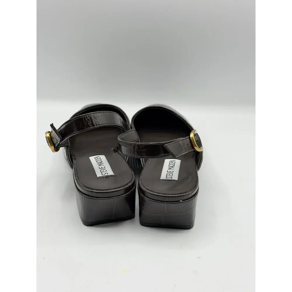 STEVE MADDEN Darvy Slingback Croc Embossed Square Toe Mule Brown Sz 9 $100